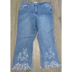 Est 1946 Denim Jeans Embroidered Beads Size 12 Women Highrise Fringe Boho Blue